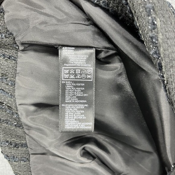 Forever 21 Tweed Mini Skirt womens Size 10 Black Pencil Stripe lined open back - Picture 8 of 12